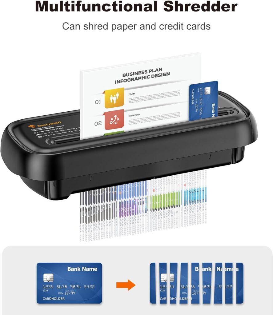 Bonsaii Paper Shredder for Home Use, 6 Sheet Strip Cut Small Paper Shredder Without Basket for Home Office, Portable Shredder Extendable Arm Design with Overheat Protection (S123-B) Bonsaii Paper Shredder for Home Use, 6 Sheet Strip Cut Small Paper Shredder Without Basket for Home Office, Portable Shredder Extendable Arm Design with Overheat Protection (S123-B)