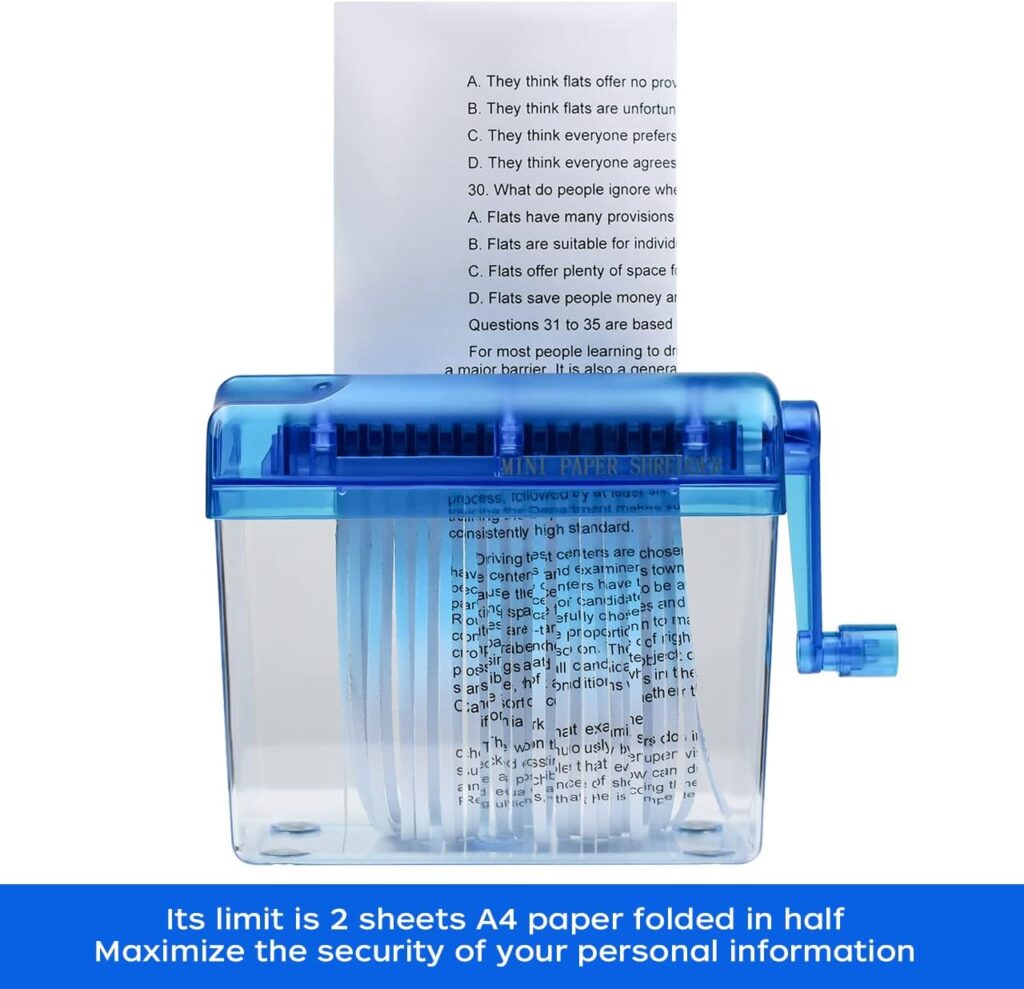 JIKIOU Mini Hand Shredder Portable Paper Shredder Manual Shredder Documents Paper Cutting Tool Home Office Desktop Stationery Christmas Birthday Gift Blue JIKIOU Mini Hand Shredder Portable Paper Shredder Manual Shredder Documents Paper Cutting Tool Home Office Desktop Stationery Christmas Birthday Gift Blue