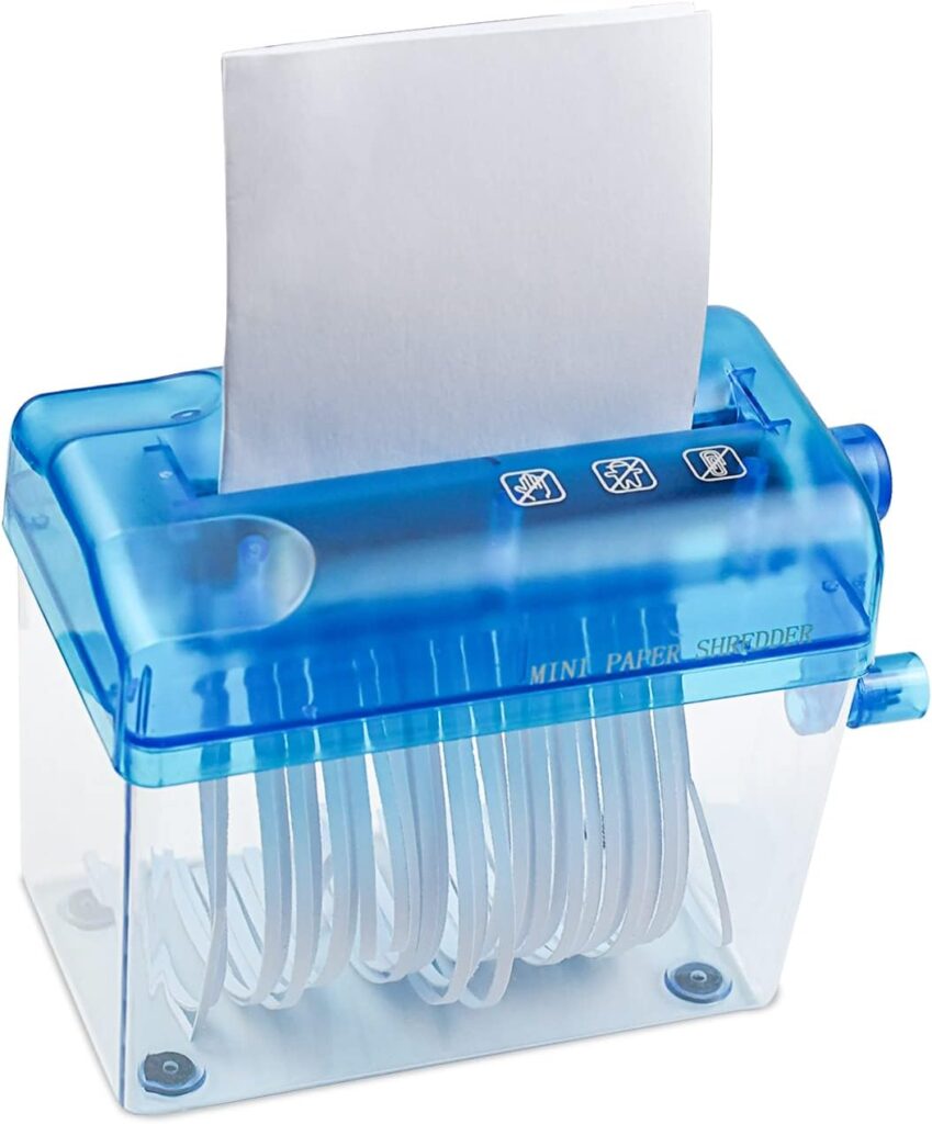 JIKIOU Mini Hand Shredder Portable Paper Shredder Manual Shredder Documents Paper Cutting Tool Home Office Desktop Stationery Christmas Birthday Gift Blue JIKIOU Mini Hand Shredder Portable Paper Shredder Manual Shredder Documents Paper Cutting Tool Home Office Desktop Stationery Christmas Birthday Gift Blue